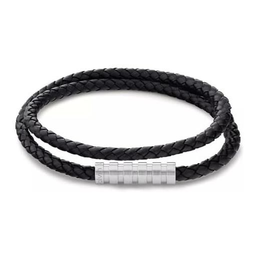 Calvin Klein braccialetto da uomo collezione wrapped & braided con pelle intrecciata nera a doppio giro - 35000093