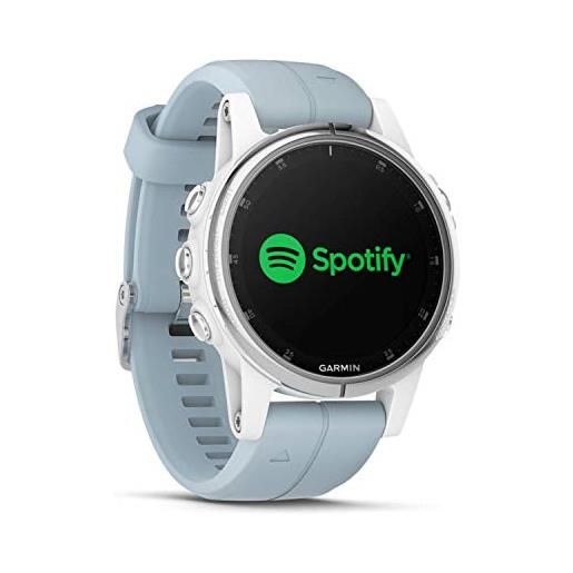 Garmin fenix 5s plus smartwatch multisport con mappe gps europee, musica e pagamento contactless, glass 42 mm, bianco con cinturino azzurro seafoam