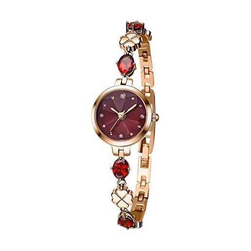 TIME100 orologio donna analogico al quarzo con bracciale in rame intarsiato con pietre preziosecon verde orologio elegante impermeabile(rosso)