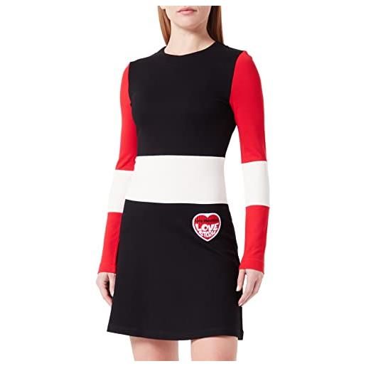 Love Moschino blocchetto colorato a maniche lunghe con scritta love stor dress, nero, beige, rosso, 44 donna