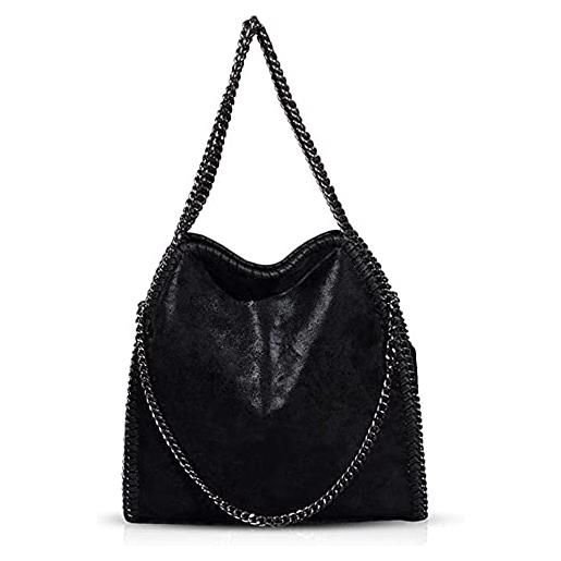 borsa di moda borse a tracolla per donne catena casual grande hobo (nero)