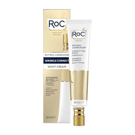 RoC - retinol correxion wrinkle correct crema notta - antirughe e antietà - idratante per il viso - con retinolo e complesso minerale esclusivo - 30 ml