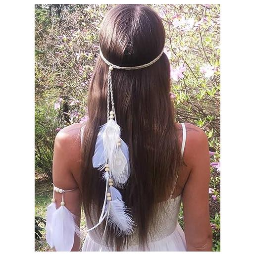 Fashband fascia per capelli indiana con piume, stile bohémien, hippie, vintage, tribale, accessorio per capelli per donne e ragazze