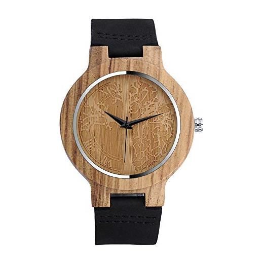 MICGIGI orologio al quarzo unisex in legno di bambù con albero della vita, cinturino in vera pelle naturale