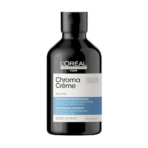 L'Oréal Professionnel paris | shampoo professionale correttore del colore chroma crème blu serie expert, per capelli castano da chiaro a medio tinti, formula arricchita con pigmenti, 300 ml
