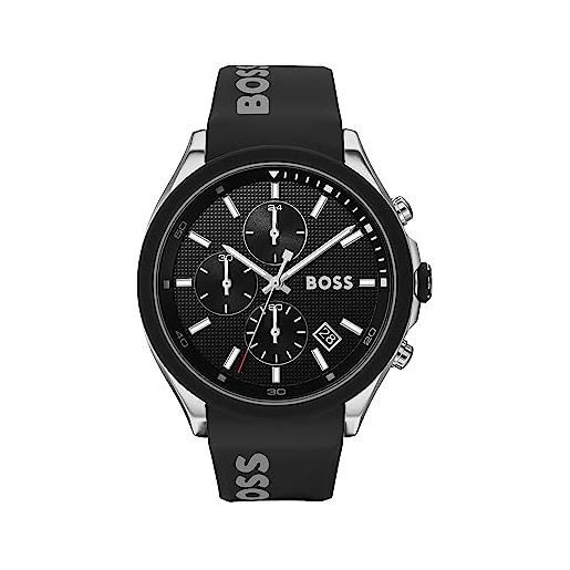 BOSS orologio con cronografo al quarzo da uomo collezione velocity con cinturino in silicone, nero/grigio (black/grey)