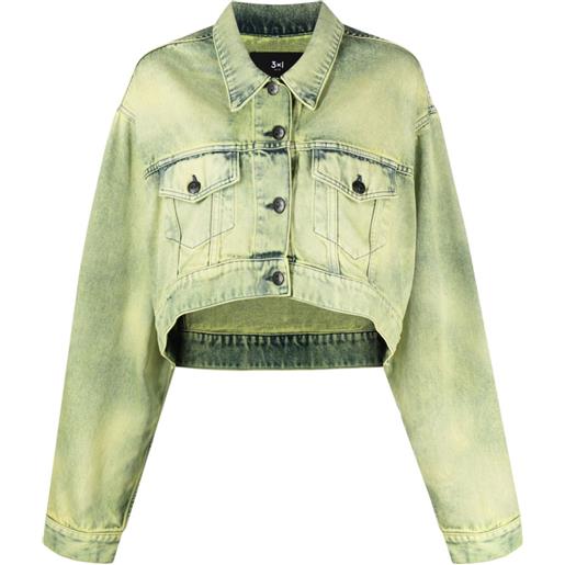 3x1 giacca denim crop con fantasia tie-dye - verde