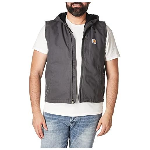Carhartt relaxed fit washed duck fleece-lined hooded vest, gilet con cappuccio uomo, gravel, 