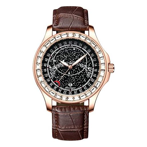 RORIOS orologio da uomo luminoso impermeabile orologio con cinturino in pelle sportivo analogico al quarzo orologio calendario orologio da polso per uomo