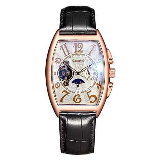 RORIOS orologio uomo automatico meccanico orologio da polso quadrante scheletro orologi con cinturino in pelle tourbillon orologi bianco oro rosa