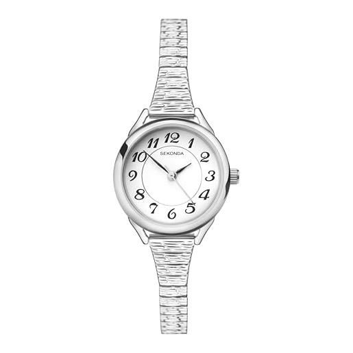 Sekonda orologio al quarzo donna, misura cassa 25.00mm con quadrante bianco analogico e cinturino argento in acciaio inossidabile 2638