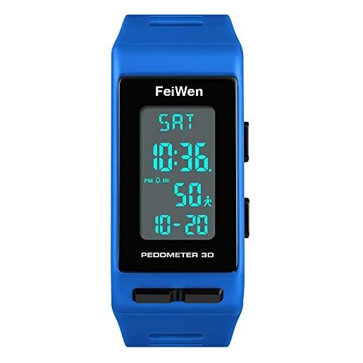 FeiWen orologi da polso da unisex outdoor sportivi pedometro caloria multifunzione digitali orologio plastica cassa e gomma banda led controluce allarme calendario (blu)