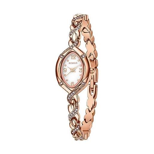 SURVAN WatchDesigner orologio donna bracciale al quarzo analogico elegante moda con cinturino gioielli bracciale con diamanti in acciaio inossidabile con quadrante ovale impermeabile（oro. Rosa）