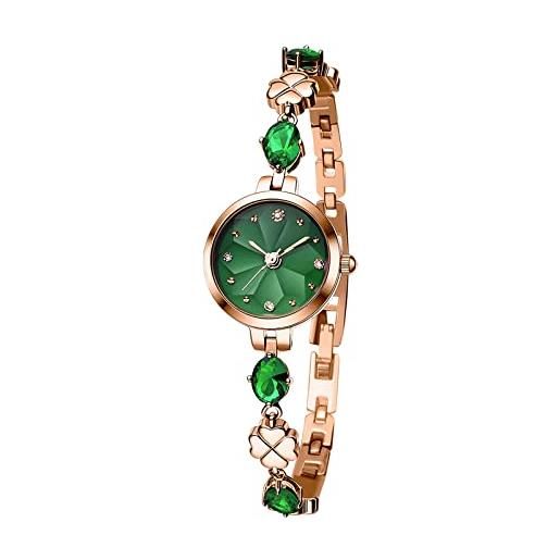 TIME100 orologio donna analogico al quarzo con bracciale in rame intarsiato con pietre preziosecon verde orologio elegante impermeabile(verde)