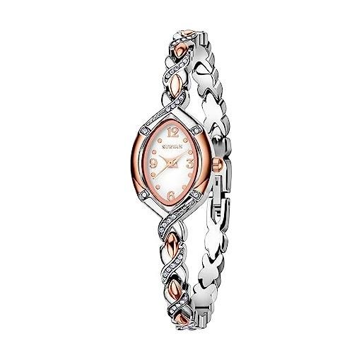 SURVAN WatchDesigner orologio donna bracciale al quarzo analogico elegante moda con cinturino gioielli bracciale con diamanti in acciaio inossidabile con quadrante ovale impermeabile（argento）