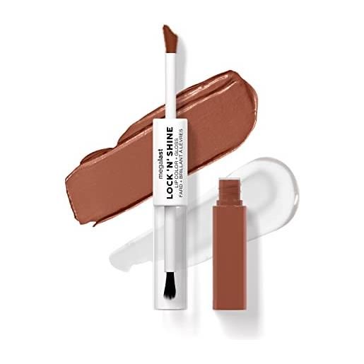 Wet n Wild megalast lock n' shine, dual-ended lip color and clear gloss, vitamin e and jojoba oil enriched formula, lotus petal shade