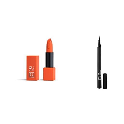 3ina makeup - vegan - the lipstick 172 + the 24h pen eyeliner 900 - rossetto matte - alta pigmentazione - nero - eyeliner penna a lunga durata - cruelty free