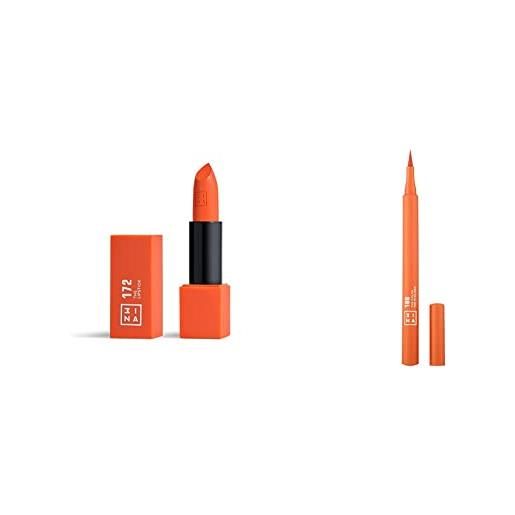 3ina makeup - vegan - the orange kit - the lipstick 172 + the color pen eyeliner 188 - rossetto matte - alta pigmentazione - eyeliner colorati penna - lunga durata - cruelty free