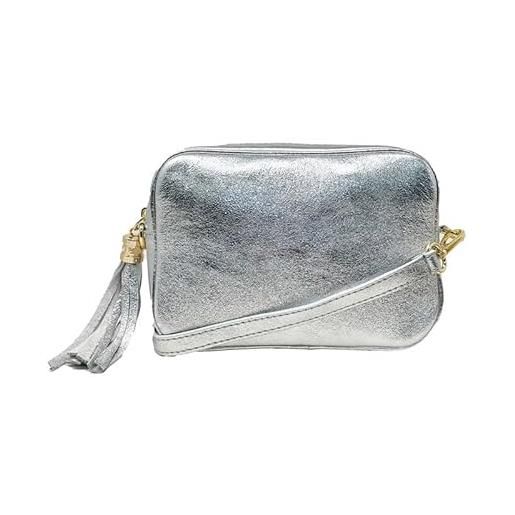 Chicca Borse tracollina borsa donna in pelle dollaro italiana borsetta a spalla (argento)