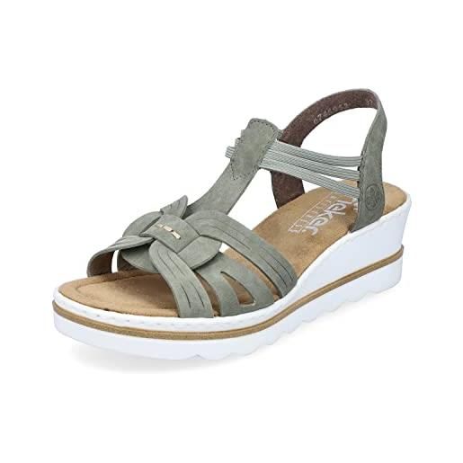 Rieker donna sandali 67459, signora sandali, scarpa estiva, sandalo estivo, comodo, piatto, verde (grün / 52), 40 eu / 6.5 uk