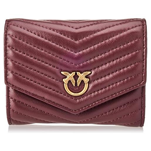 Pinko compact wallet m sheep nappa c, accessori da viaggio-portafogli donna, rynq_rosso/viola/rosa-antique gold, u