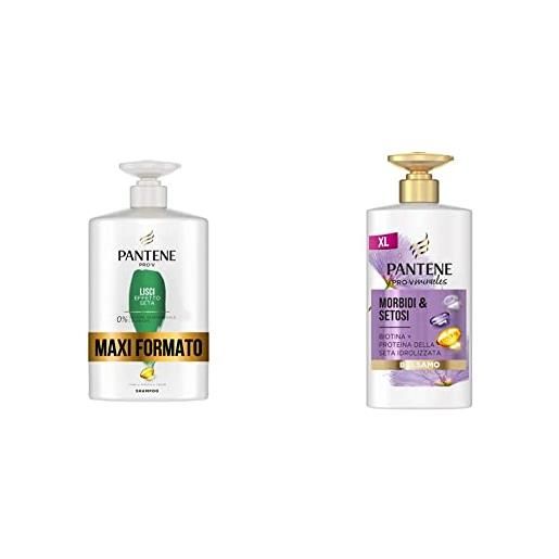 Pantene pro-v shampoo lisci effetto seta, formula pro-v + antiossidanti, per capelli opachi e crespi, 1000ml & pro-v miracles balsamo morbidi e setosi, 460ml