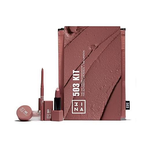 3ina makeup - the 503 kit - nude - set trucco nude -the lipstick 503 + the automatic lip pencil 503 + the 24h cream eyeshadow 503 - formule matte altamente pigmentate - vegan - cruelty free