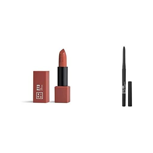 3ina makeup - vegan - the lipstick 273 + the automatic lip pencil 900 - bordeaux chiaro - rossetto matte - nero - matita labbra retrattile a lunga durata - cruelty free