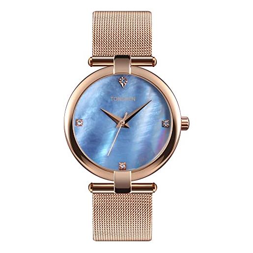TONSHEN orologio donna e ragazza fashion acciaio inossidabile analogico quarzo orologi da polso (blu)