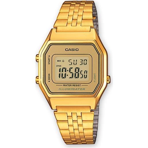 Casio orologio digitale con cassa in resina e cinturino in acciaio inox cronometro calendario colore oro - la680wega-9er vintage iconic