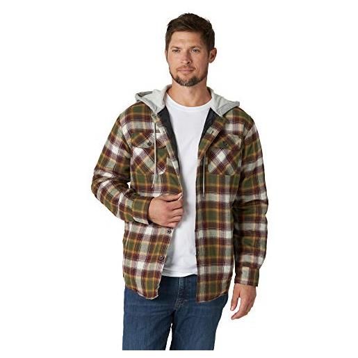 Wrangler Authentics men's long sleeve quilted lined flannel shirt jacket with hood, caviar with black hood, m