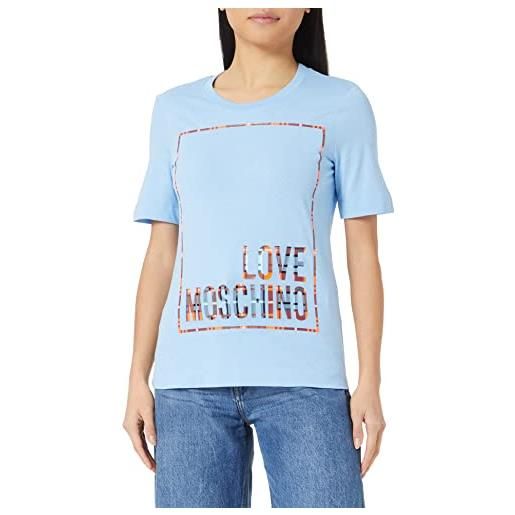 Love Moschino vestibilità regolare, a maniche corte, con logo a scacchi, stampa brillante t-shirt, azzurro, 50 donna