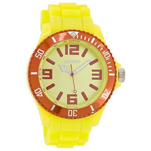 Oozoo orologio da polso da donna con cinturino in silicone bicolore, diametro 43 mm, diverse varianti, c5852 - giallo fluo/rosso