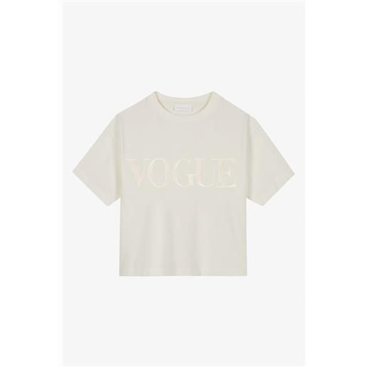 VOGUE Collection t-shirt vogue crema con logo ricamato tono su tono