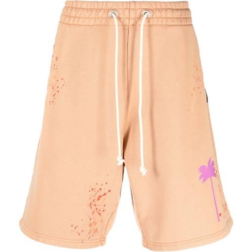 Palm Angels shorts sportivi con effetto vernice - marrone