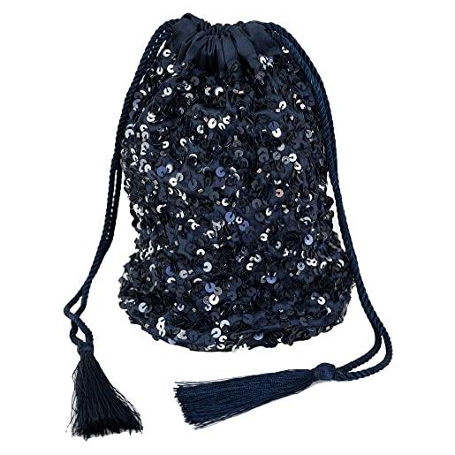 Maya Deluxe womens handbag ladies sequin bag bridesmaids sparkling drawstring coin purse pouch for evening prom party, innesto donna, marina militare, one size