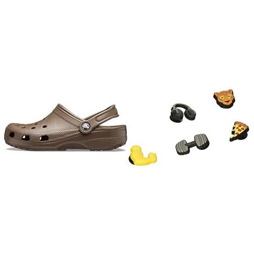 Crocs classic, zoccoli unisex - adulto, marrone (chocolate), 39/40 eu + get swole 5 pack, charm decorativi per scarpe, multicolore