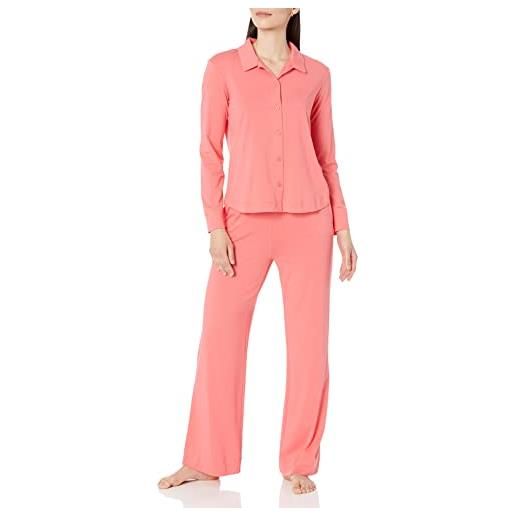 Amazon Aware pigiama in cotone modal con camicia a maniche lunghe e pantaloni dalla vestibilità comoda (taglie forti disponibili) donna, rosa corallo, xxs