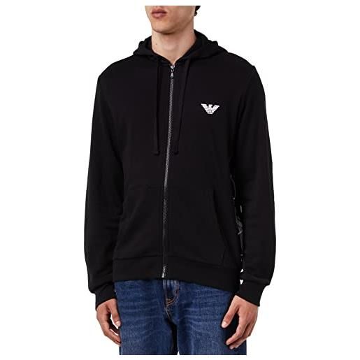 Emporio Armani zipped hoodie sweatshirt iconic terry, maglia di tuta uomo, nero, xxl