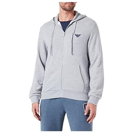 Emporio Armani zipped hoodie sweatshirt iconic terry, maglia di tuta uomo, nero, s