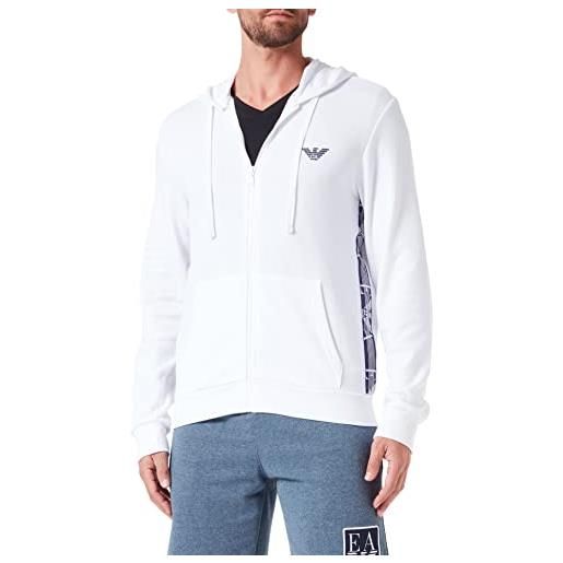 Emporio Armani zipped hoodie sweatshirt iconic terry, maglia di tuta uomo, chiaro grigio melange, m