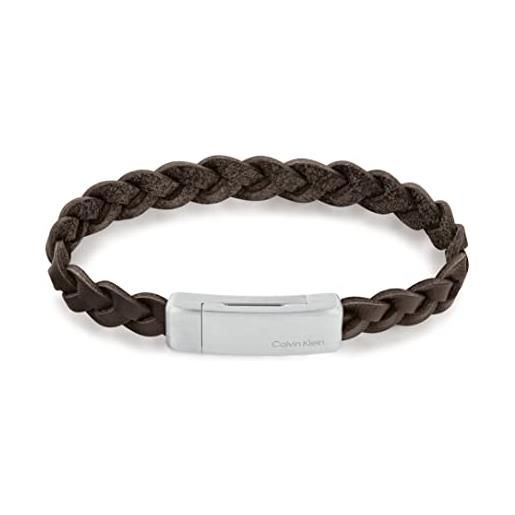 Calvin Klein braccialetto in pelle da uomo collezione wrapped & braided marrone - 35000131