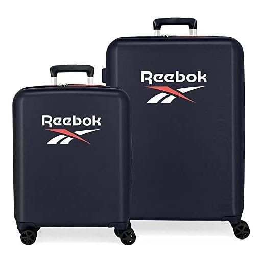 Reebok roxbury set valigia blu 55/70 cm abs rigido chiusura tsa integrata 119.4l 6 kg 4 doppie ruote bagaglio a mano