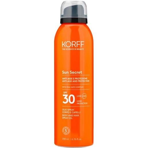 Korff sun secret olio spray corpo e capelli spf 30
