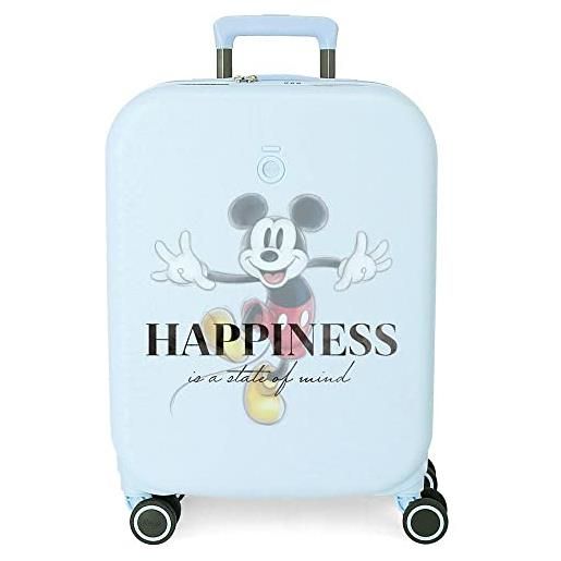 Disney valigia da cabina Disney mickey happiness blu 40x55x20 cm abs rigido chiusura tsa integrata 37l 3,22 kg 4 doppie ruote bagaglio a mano