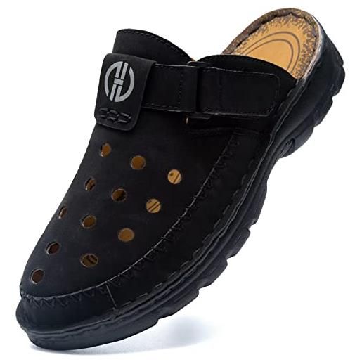 BUGUKI sabot uomo pelle sandali estivi zoccoli pantofole punta chiusa ciabatte nero 43