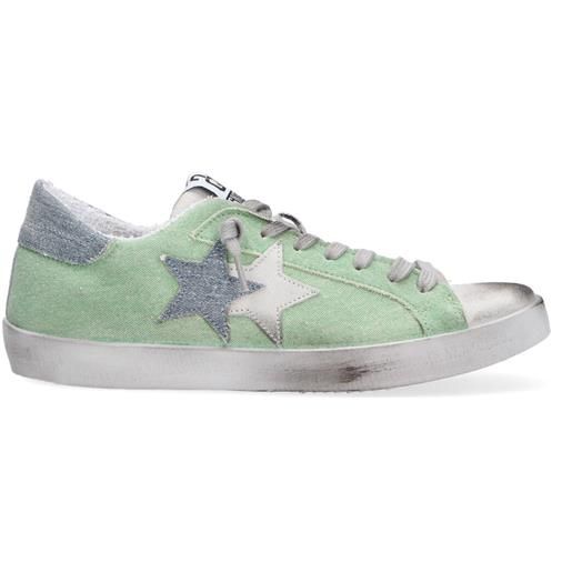2 star sneakers canvas verde suede white