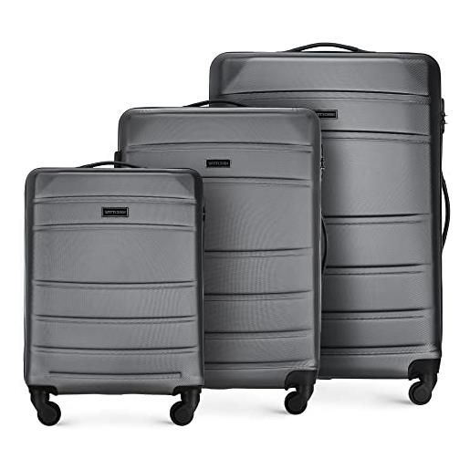 WITTCHEN valigia da viaggio bagaglio a mano valigia da cabina valigia rigida in abs con 4 ruote girevoli serratura a combinazione maniglia telescopica globe line set di 3 valigie grigio