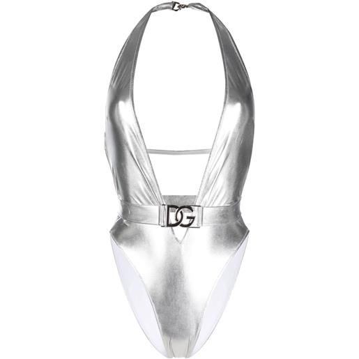 Dolce & Gabbana costume intero con placca logo - argento