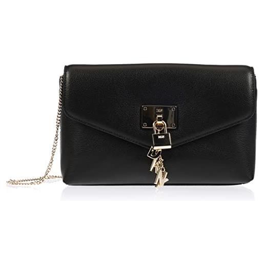 DKNY elissa envelope front flap clutch bag with chain strap in pebble leather, crossbody donna, nero/oro, taglia unica